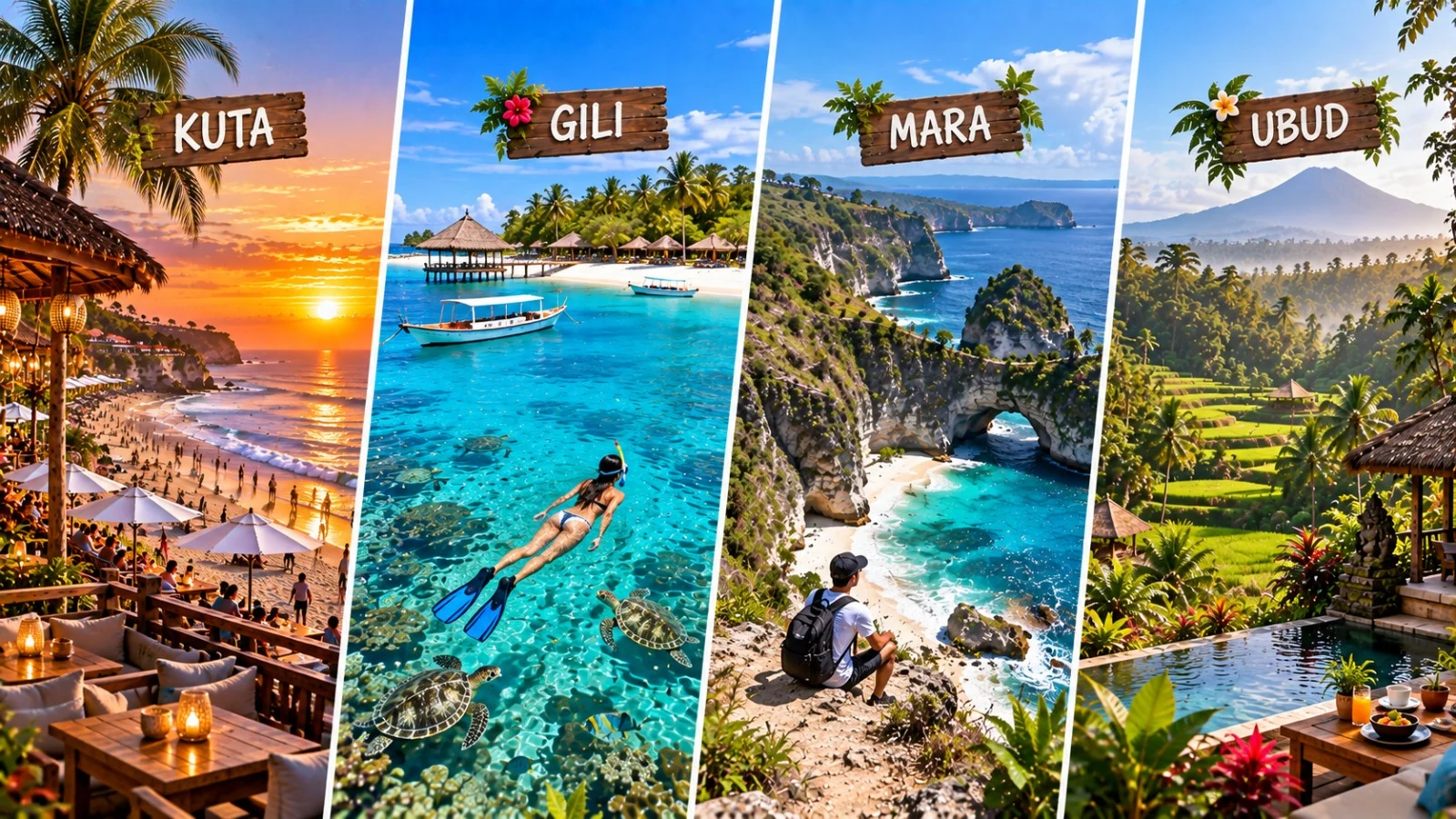 4N kuta + 2N Gili + 1N Mara + 3N ubud